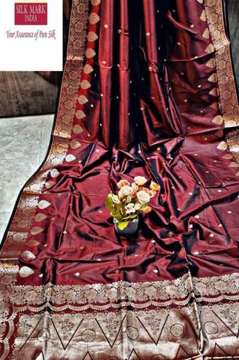 Maroon manipuri pure silk saree with blouse piece