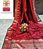 Red manipuri pure silk saree with blouse piece