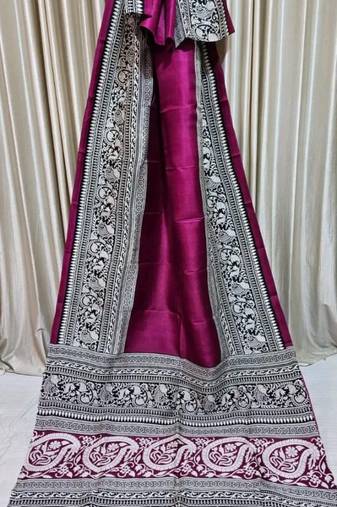 Wine pure murshidabad silk saree with blouse piece