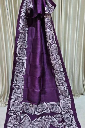 Purple pure murshidabad silk saree with blouse piece