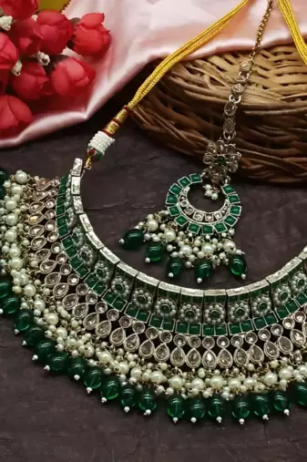 Dark green designer function wear heavy jewellery collection