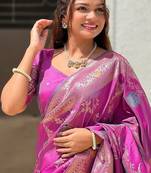 Mauve Banarasi Floral silk blend Saree