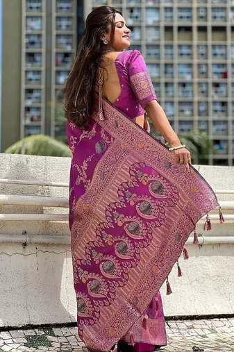 Mauve Banarasi Floral silk blend Saree
