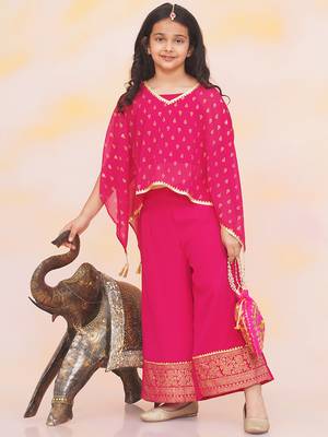 Pink printed chiffon kaftan palazzo with inner for girls 1