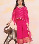Pink printed chiffon kaftan palazzo with inner for girls