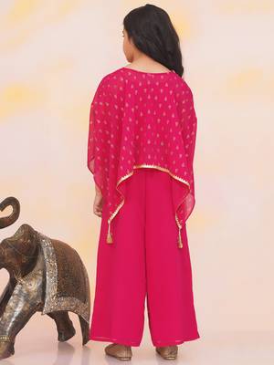 Pink printed chiffon kaftan palazzo with inner for girls 2