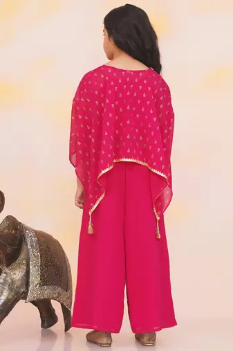 Pink printed chiffon kaftan palazzo with inner for girls