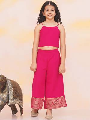 Pink printed chiffon kaftan palazzo with inner for girls 3