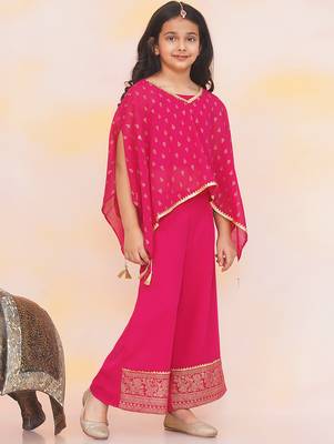 Pink printed chiffon kaftan palazzo with inner for girls 4