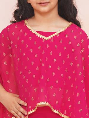 Pink printed chiffon kaftan palazzo with inner for girls 5