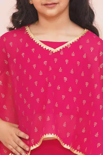 Pink printed chiffon kaftan palazzo with inner for girls