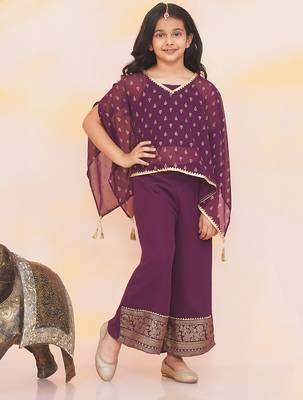 Purple printed chiffon kaftan palazzo with inner for girls 1