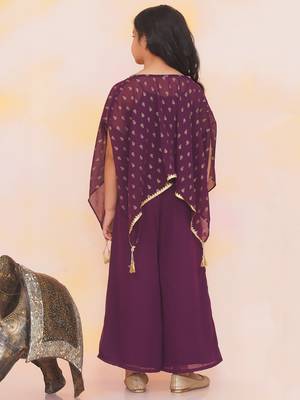 Purple printed chiffon kaftan palazzo with inner for girls 2