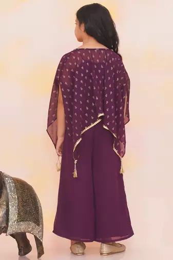Purple printed chiffon kaftan palazzo with inner for girls