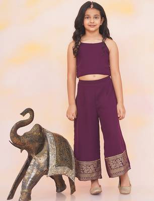 Purple printed chiffon kaftan palazzo with inner for girls 3