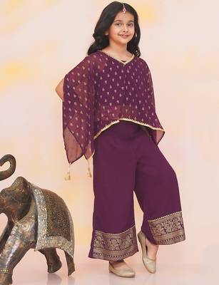 Purple printed chiffon kaftan palazzo with inner for girls 4