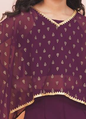 Purple printed chiffon kaftan palazzo with inner for girls 5