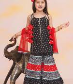 Black printed cotton bandhani kurti sharara and dupatta for girls