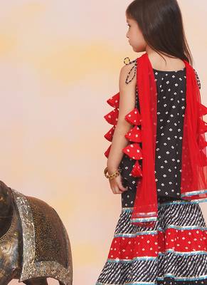 Black printed cotton bandhani kurti sharara and dupatta for girls 2