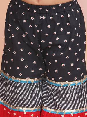 Black printed cotton bandhani kurti sharara and dupatta for girls 5