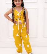 Yellow printed cotton top and joggers for girls
