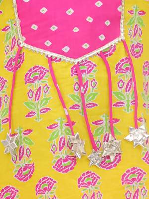 Yellow printed cotton peplum kurti and dhoti for girls 4