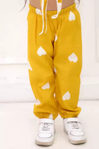 Yellow printed cotton top and joggers for girls