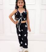 Black printed cotton top and joggers for girls