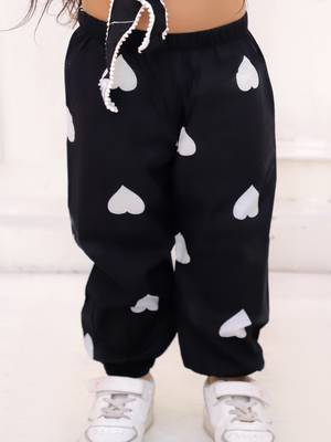 Black printed cotton top and joggers for girls 5