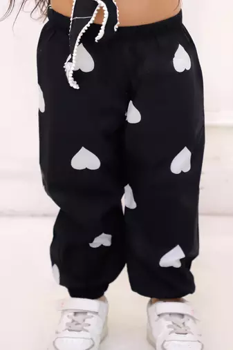 Black printed cotton top and joggers for girls