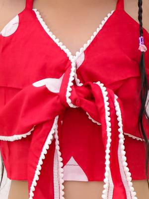 Red printed cotton top and joggers for girls 4