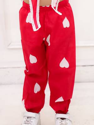Red printed cotton top and joggers for girls 5