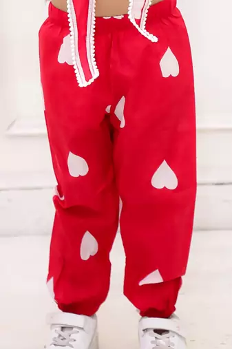 Red printed cotton top and joggers for girls