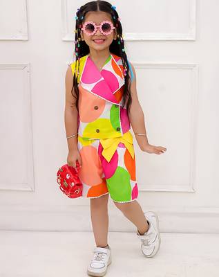 Multicolor printed cotton top and shorts for girls 1