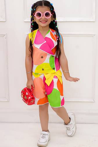 Multicolor printed cotton top and shorts for girls