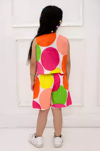 Multicolor printed cotton top and shorts for girls