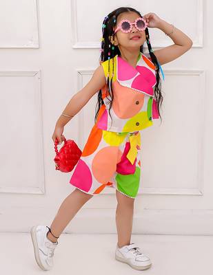Multicolor printed cotton top and shorts for girls 3