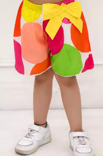 Multicolor printed cotton top and shorts for girls