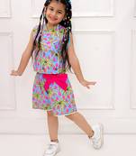 Blue printed cotton top and shorts for girls