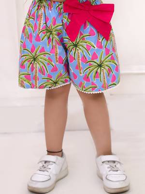 Blue printed cotton top and shorts for girls 5