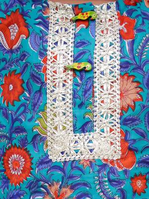 Blue printed cotton kurti and salwar with dupatta for girls 4