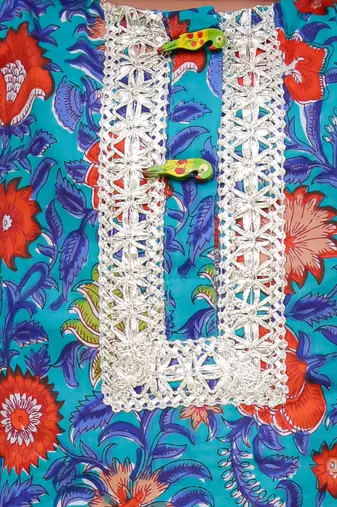 Blue printed cotton kurti and salwar with dupatta for girls