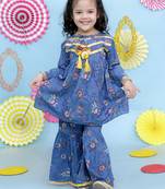 Blue printed cotton kurti and sharara for girls