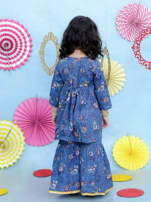 Blue printed cotton kurti and sharara for girls 2