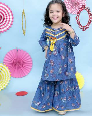 Blue printed cotton kurti and sharara for girls 3