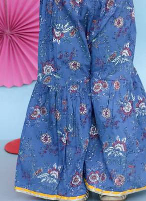 Blue printed cotton kurti and sharara for girls 5