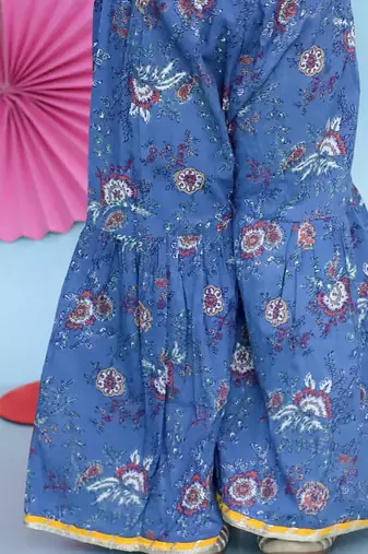 Blue printed cotton kurti and sharara for girls