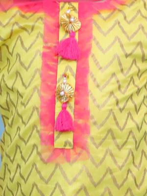 Yellow printed cotton silk kurti pants and dupatta for girls 4