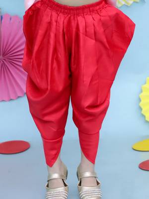 Red embroidered silk top with dhoti for girls 5