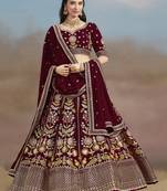 Fabulous maroon Sequins, Zari, Dori and Multi Color Thread Embroidered georgette designer wedding indian lehenga dress